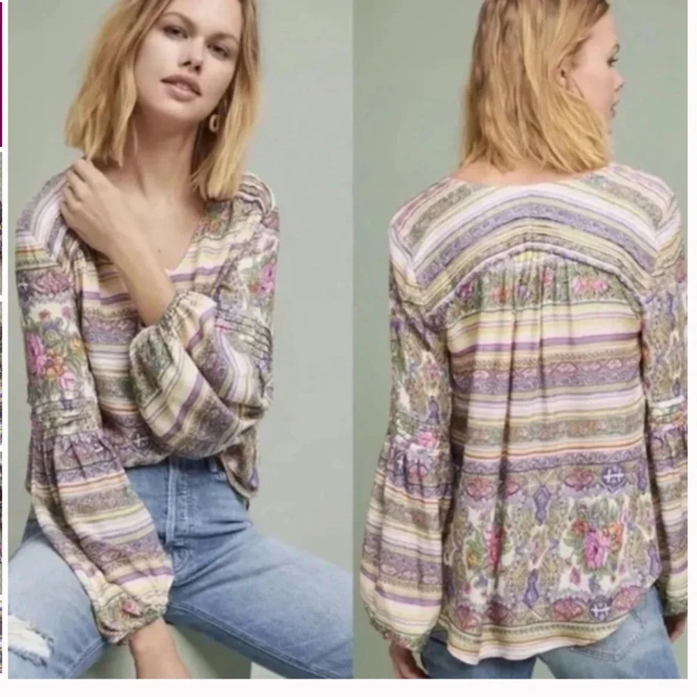 Maeve by Anthropologie Multicolored Ceresco Floral Peasant Blouse Size Small